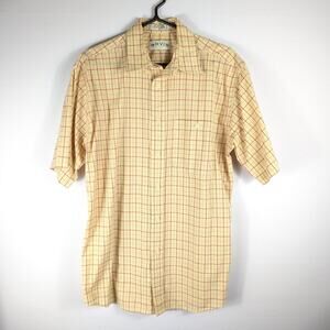 Orvis Medium Short Sleeve Shirt Men Plaid Cotton Poly Button Front Outdoor M